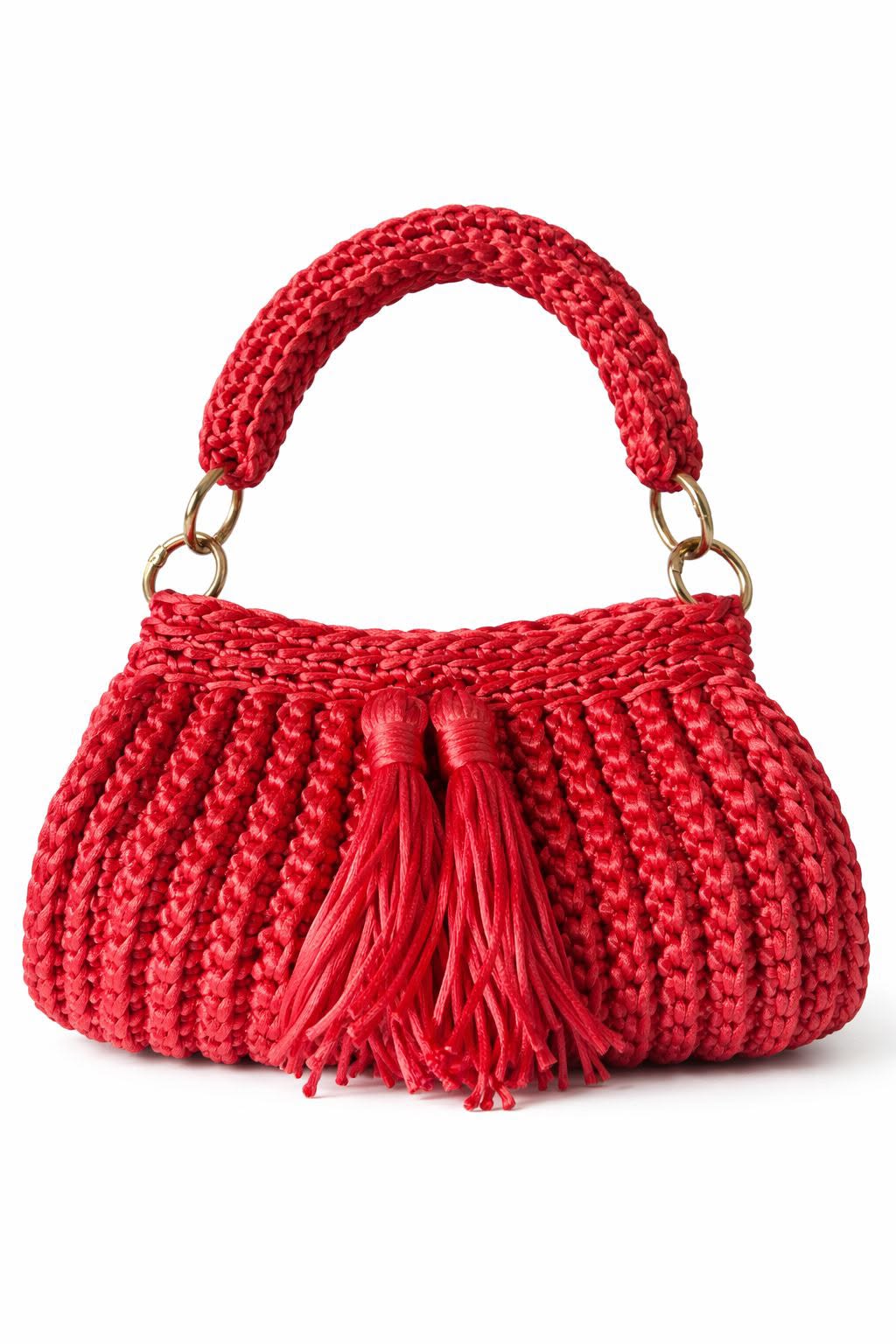 Mala Istambul: mala de crochet vermelha com franjas e pega trançada